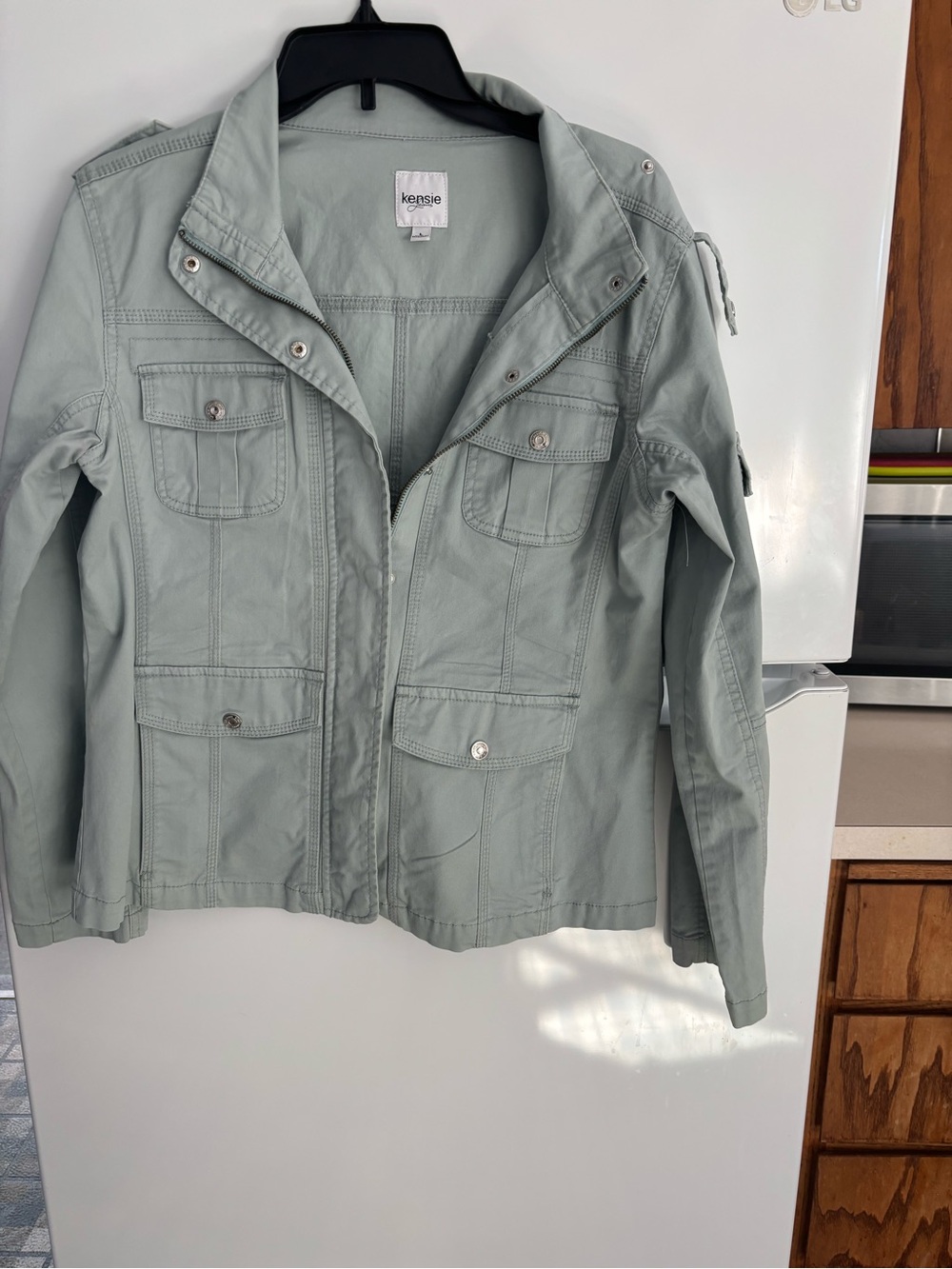 Kensie Sage Green Utility Jacket with Front Pockets